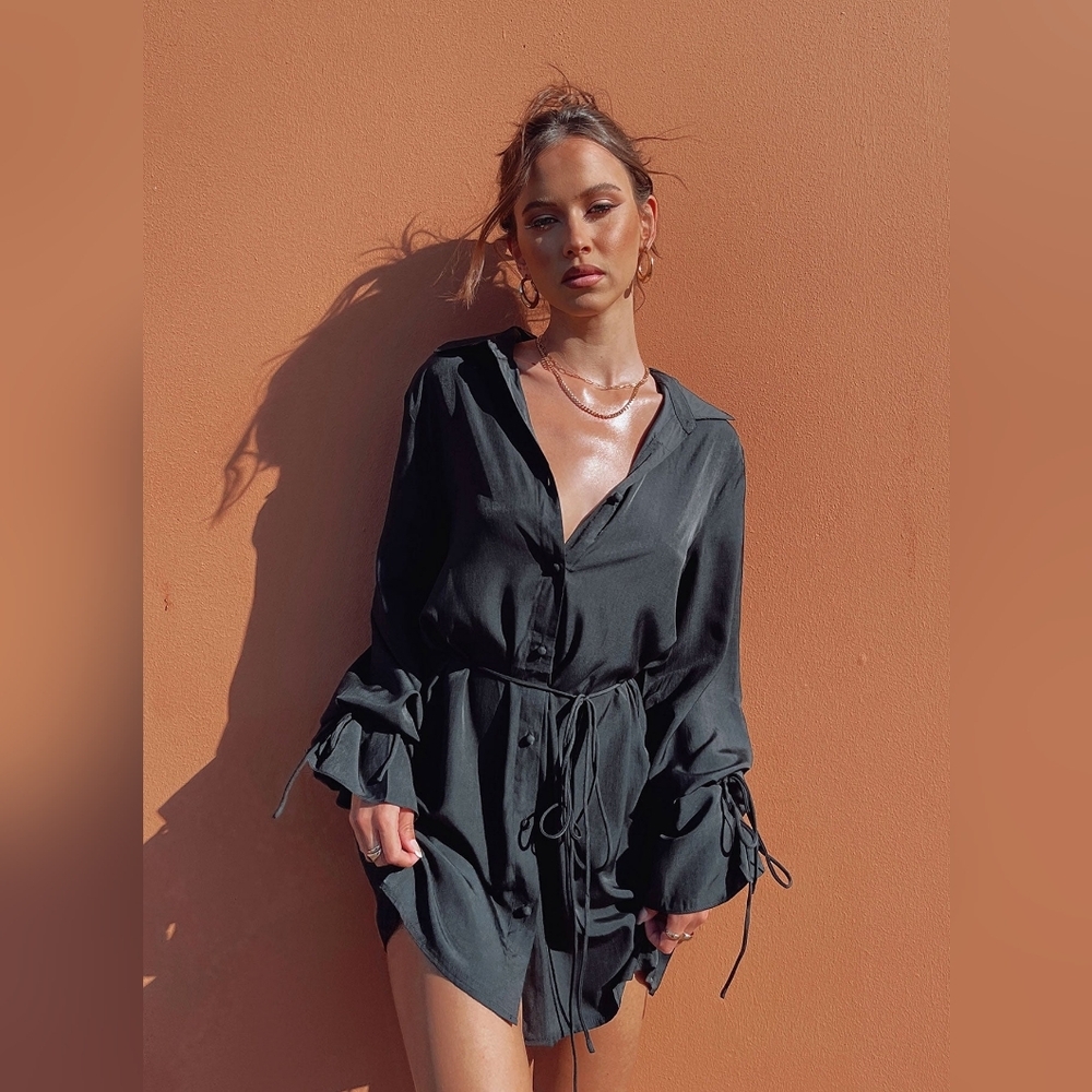Princess Polly Forbidden Black Mini Shirt Dress Size 4